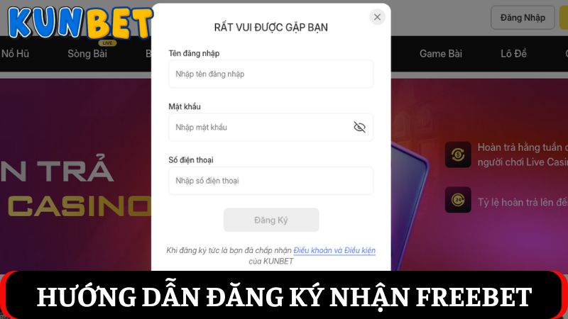 Điền thông tin đăng ký KUNBET